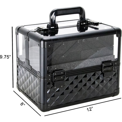 VER Beauty Aluminum Makeup Train Case with Clear Armored Top, 4 Sliding Trays