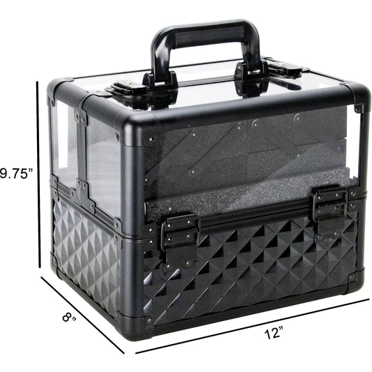 VER Beauty Aluminum Makeup Train Case with Clear Armored Top, 4 Trays & Foundation Holders