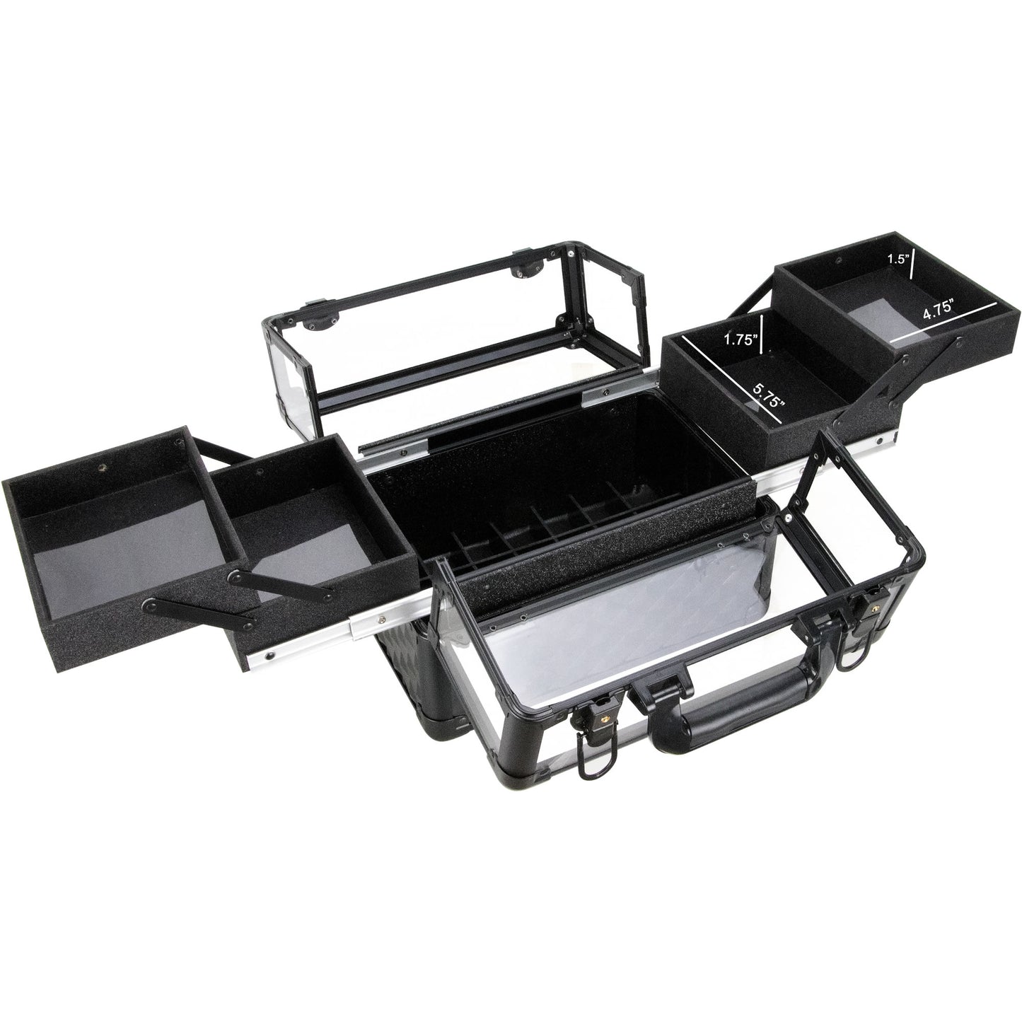 VER Beauty Aluminum Makeup Train Case with Clear Armored Top, 4 Sliding Trays