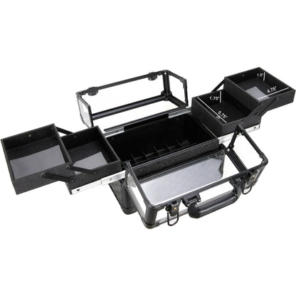 VER Beauty Aluminum Makeup Train Case with Clear Armored Top, 4 Sliding Trays