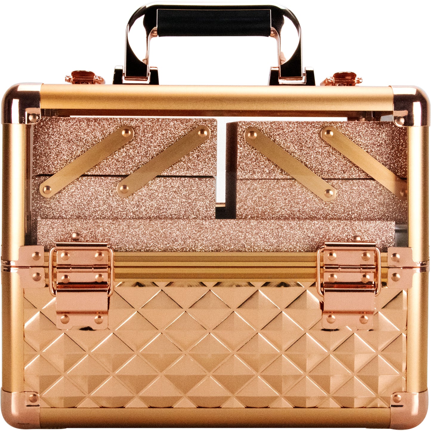 VER Beauty Aluminum Makeup Train Case with Clear Armored Top, 4 Sliding Trays