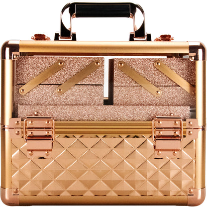 VER Beauty Aluminum Makeup Train Case with Clear Armored Top, 4 Sliding Trays