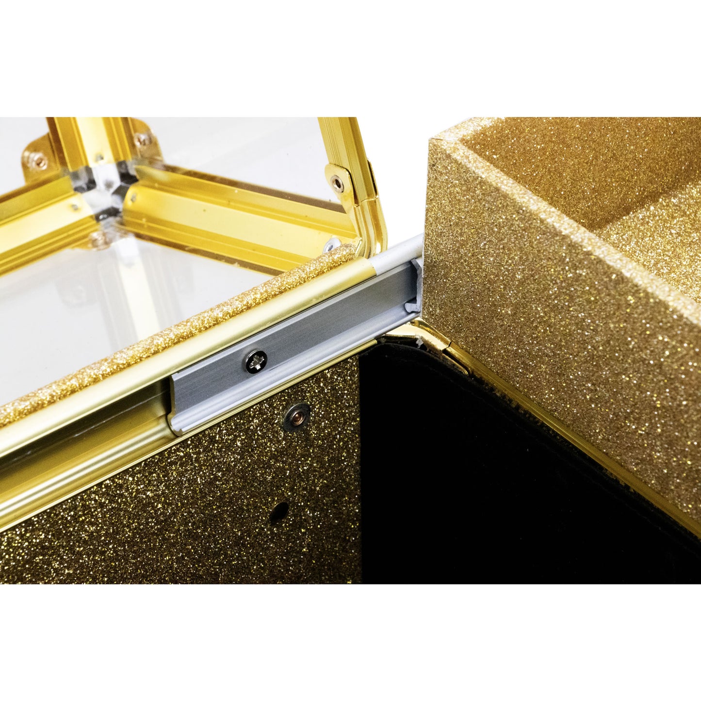 Gold Ice Cube Aluminum Makeup Train Case with Clear Armored Top & 4 Trays
