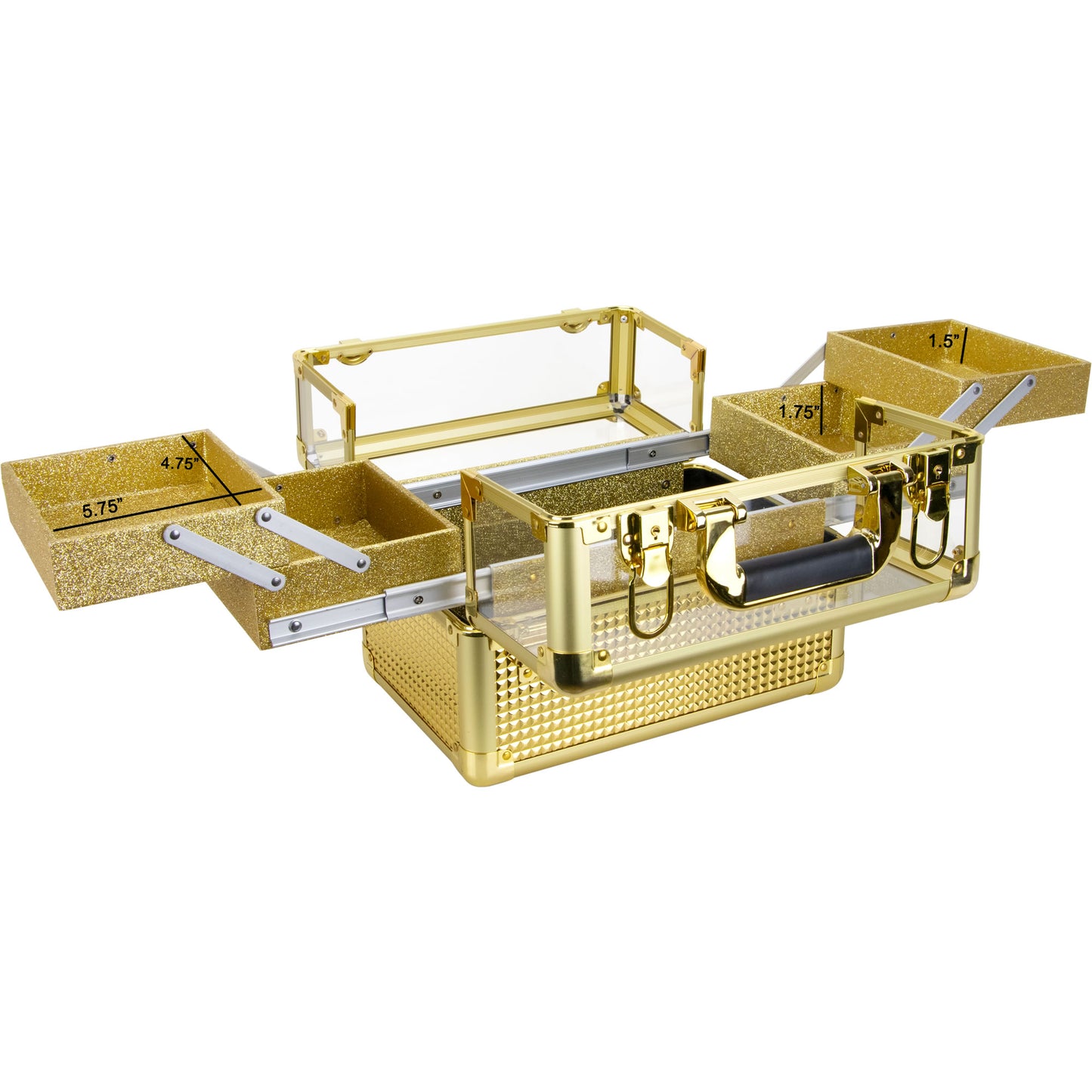 Gold Ice Cube Aluminum Makeup Train Case with Clear Armored Top & 4 Trays