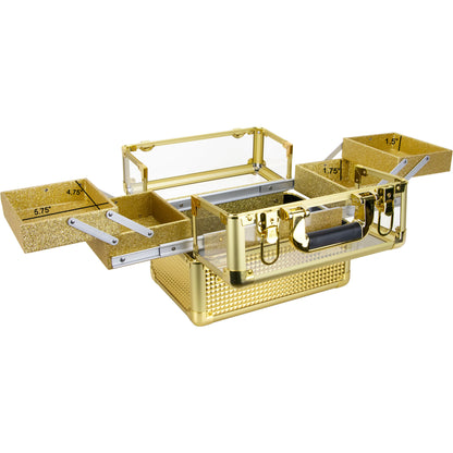 Gold Ice Cube Aluminum Makeup Train Case with Clear Armored Top & 4 Trays