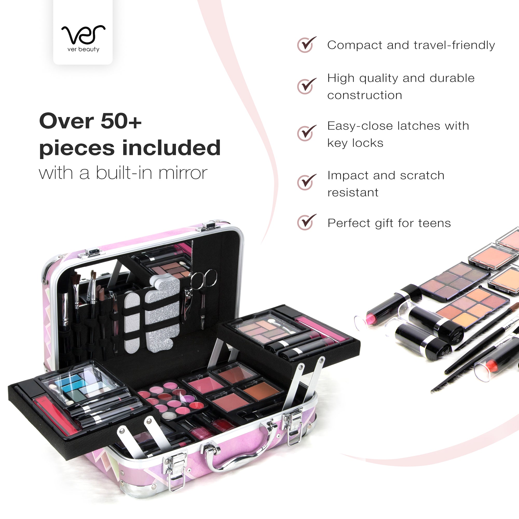 Beauty Junkie Pastel Makeup Case with Full Cosmetic Kit & Mirror