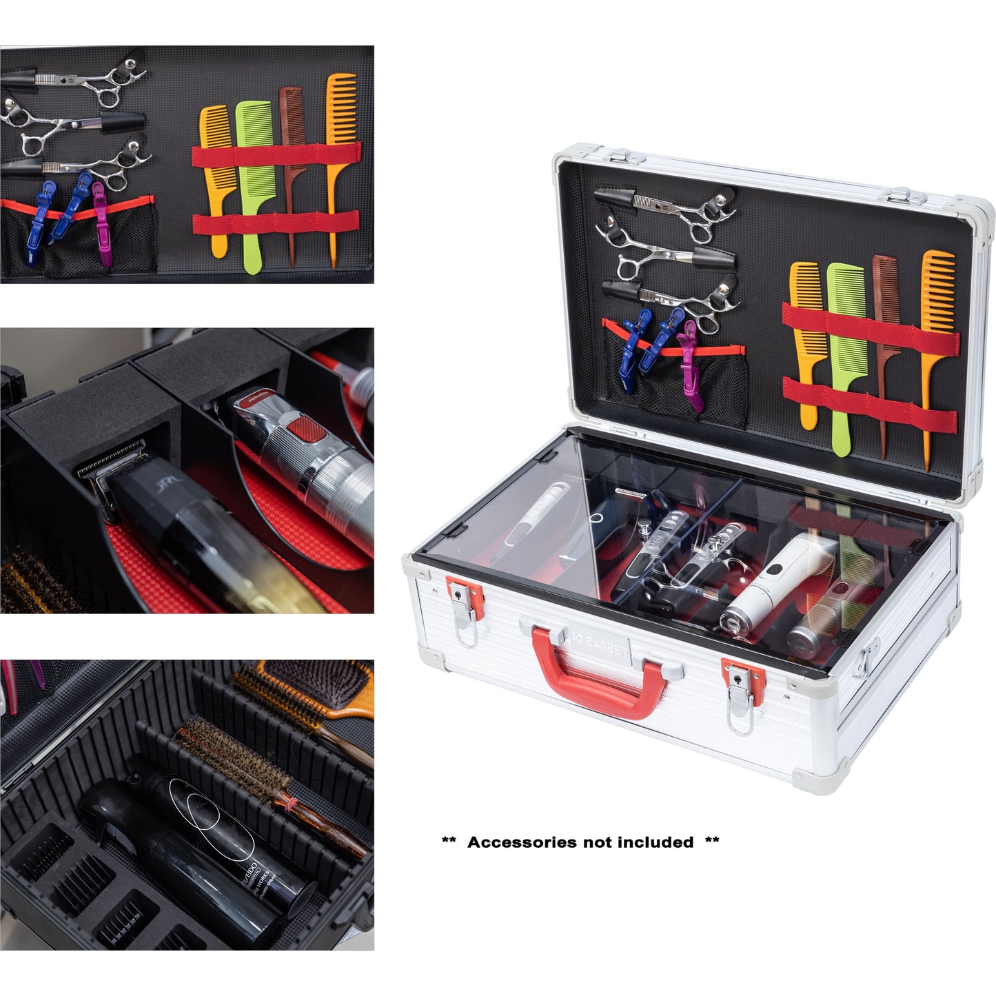 Professional Portable Barber Case for 6 Clippers Sliding Tray and Supplies by JC Barber - JBC005