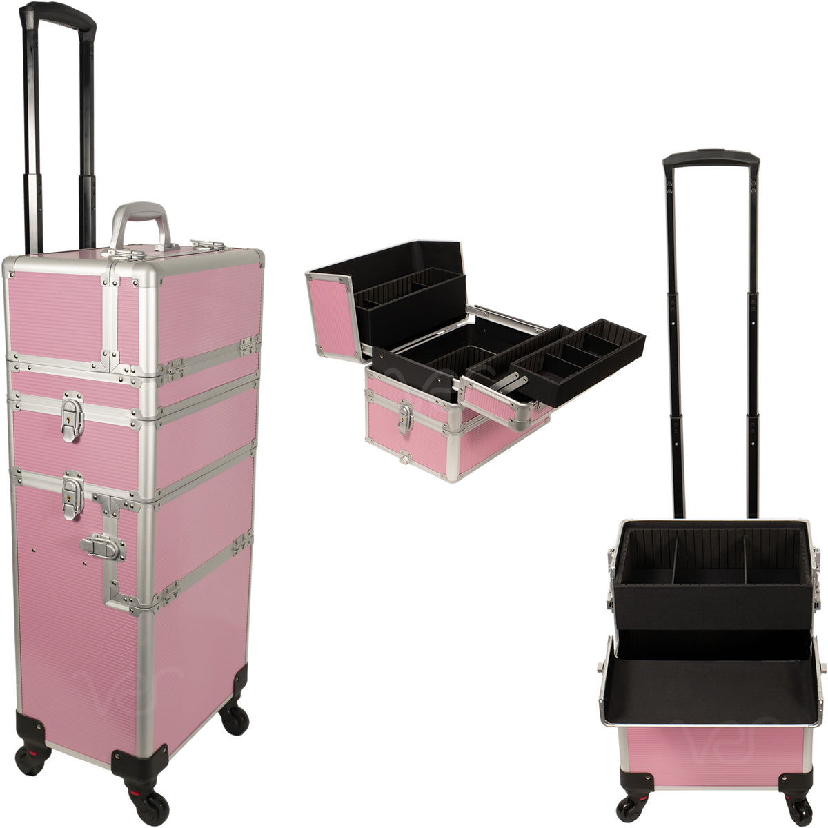 6-in-1 Four Wheels Professional Rolling Makeup Cosmetic Case with Easy Slide Trays and Removable Tray by VER Beauty - JMT001
