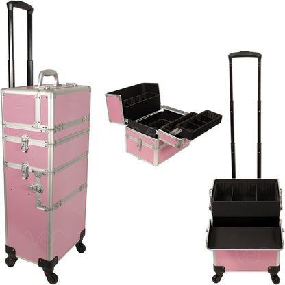 6-in-1 Four Wheels Professional Rolling Makeup Cosmetic Case with Easy Slide Trays and Removable Tray by VER Beauty - JMT001