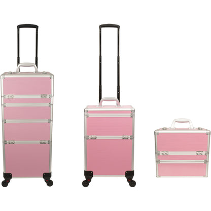 6-in-1 Four Wheels Professional Rolling Makeup Cosmetic Case with Easy Slide Trays and Removable Tray by VER Beauty - JMT001