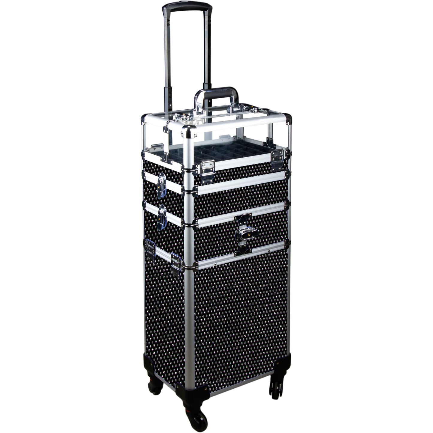 7-in-1 Four Wheels Professional Rolling Makeup Nail Tech Case with Clear Panel Nail Polishes Holder and Removable Tray by VER Beauty - JMT002