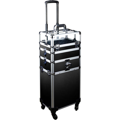 7-in-1 Four Wheels Professional Rolling Makeup Nail Tech Case with Clear Panel Nail Polishes Holder and Removable Tray by VER Beauty - JMT002