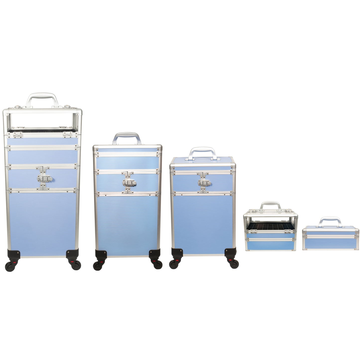 7-in-1 Four Wheels Professional Rolling Makeup Nail Tech Case with Clear Panel Nail Polishes Holder and Removable Tray by VER Beauty - JMT002