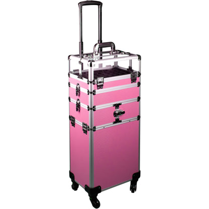 7-in-1 Four Wheels Professional Rolling Makeup Nail Tech Case with Clear Panel Nail Polishes Holder and Removable Tray by VER Beauty - JMT002