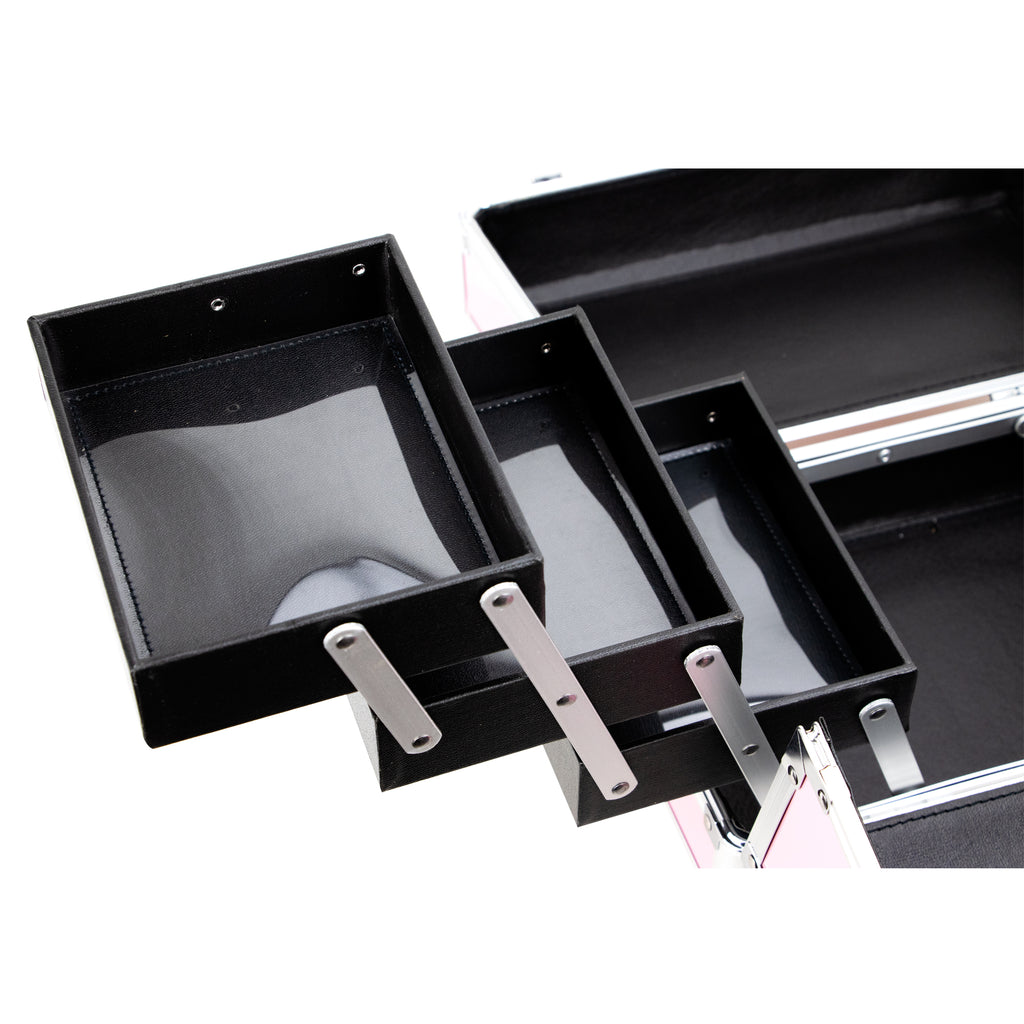 Santa Maria Aluminum Finish Makeup Case w/Accordion Trays by Ver Beauty-VK001 - eBest Makeup Cases