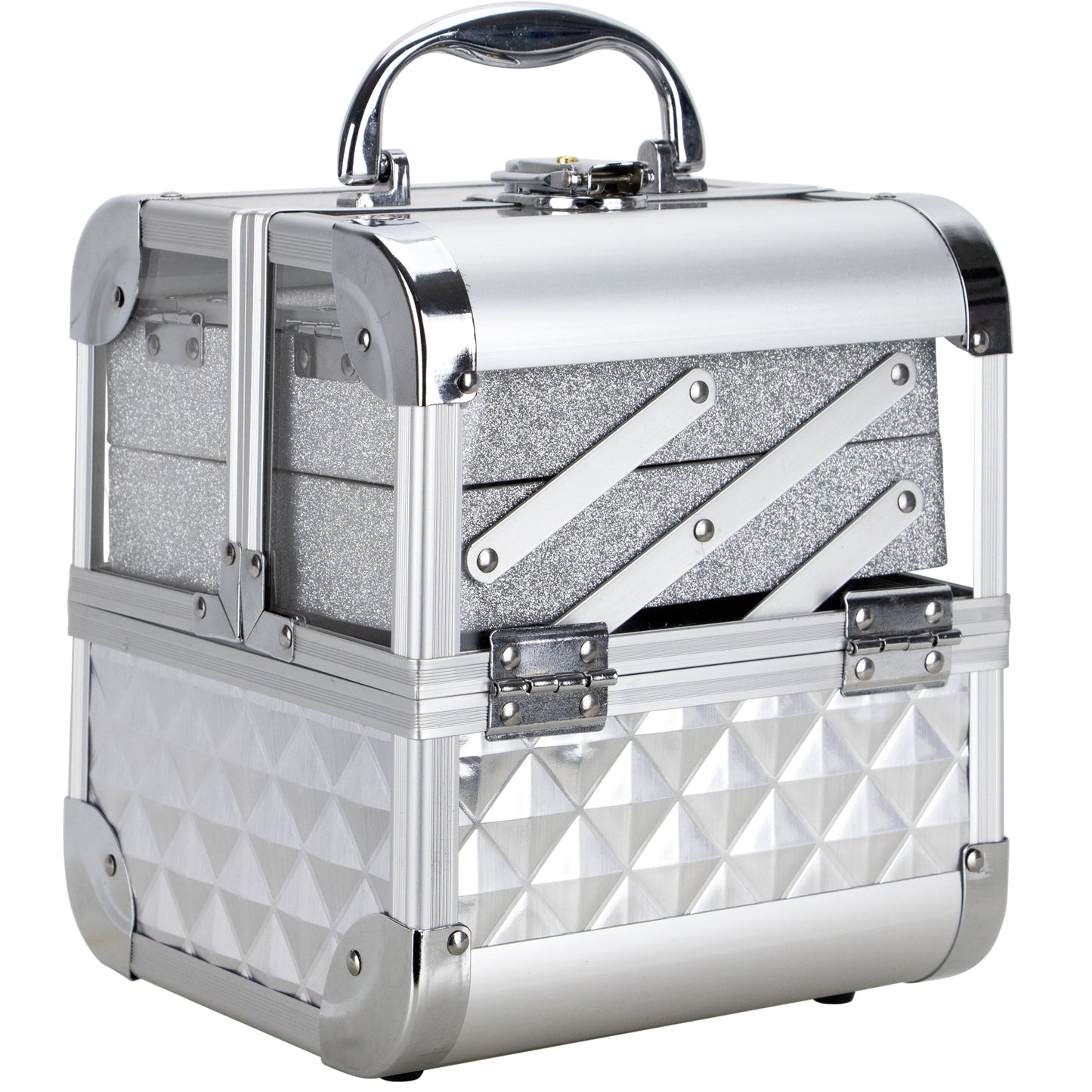 Dell'Unita Armored Acrylic Case with 2 Trays and Mirror by Ver Beauty-VK005 - eBest Makeup Cases