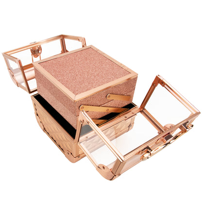 Dell'Unita Armored Acrylic Case with 2 Trays and Mirror by Ver Beauty-VK005 - eBest Makeup Cases