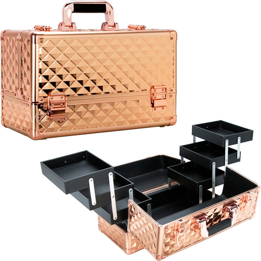 VER Beauty Aluminum Makeup Train Case – Professional Cosmetic Organizer with 6 Accordion Trays & Key‑Lock Latches