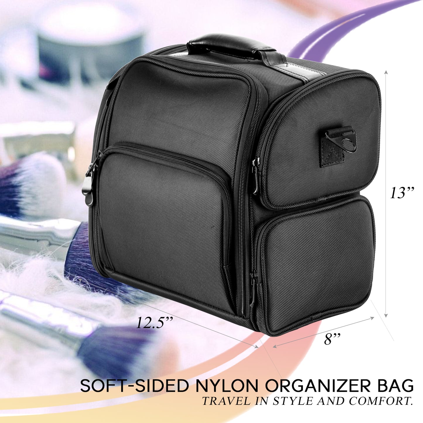 VER Beauty Professional Soft‑Sided Travel Makeup Case with Clear Bags & Multi‑Pockets