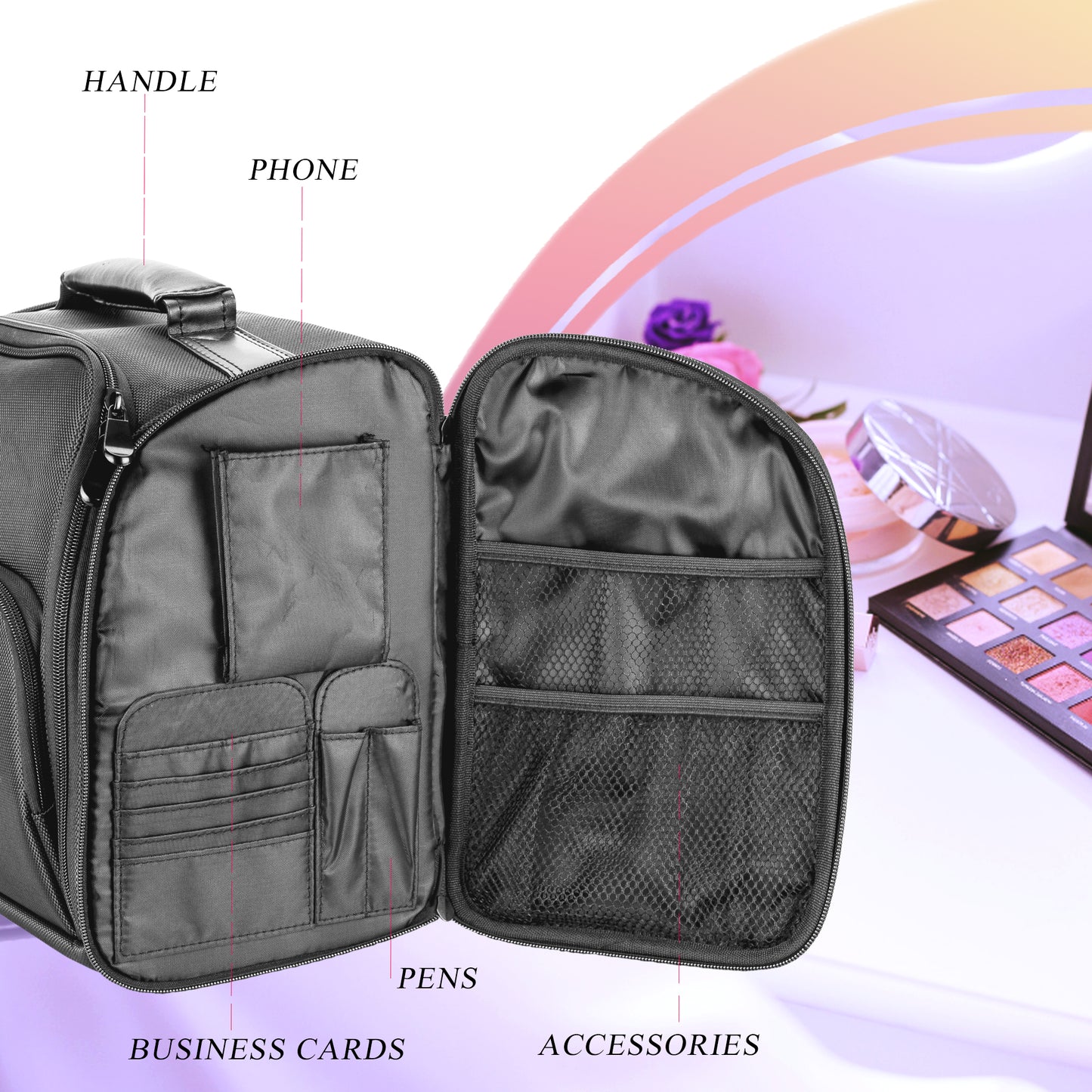 VER Beauty Professional Soft‑Sided Travel Makeup Case with Clear Bags & Multi‑Pockets