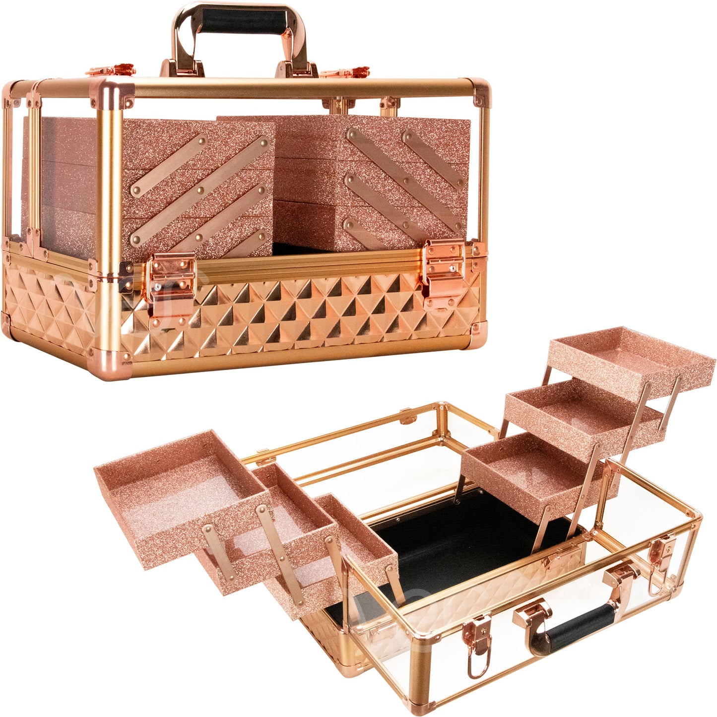 Friuli Armored Acrylic in Diamond Pattern with 6 Trays and Keylocks by Ver Beauty-VP016 - eBest Makeup Cases