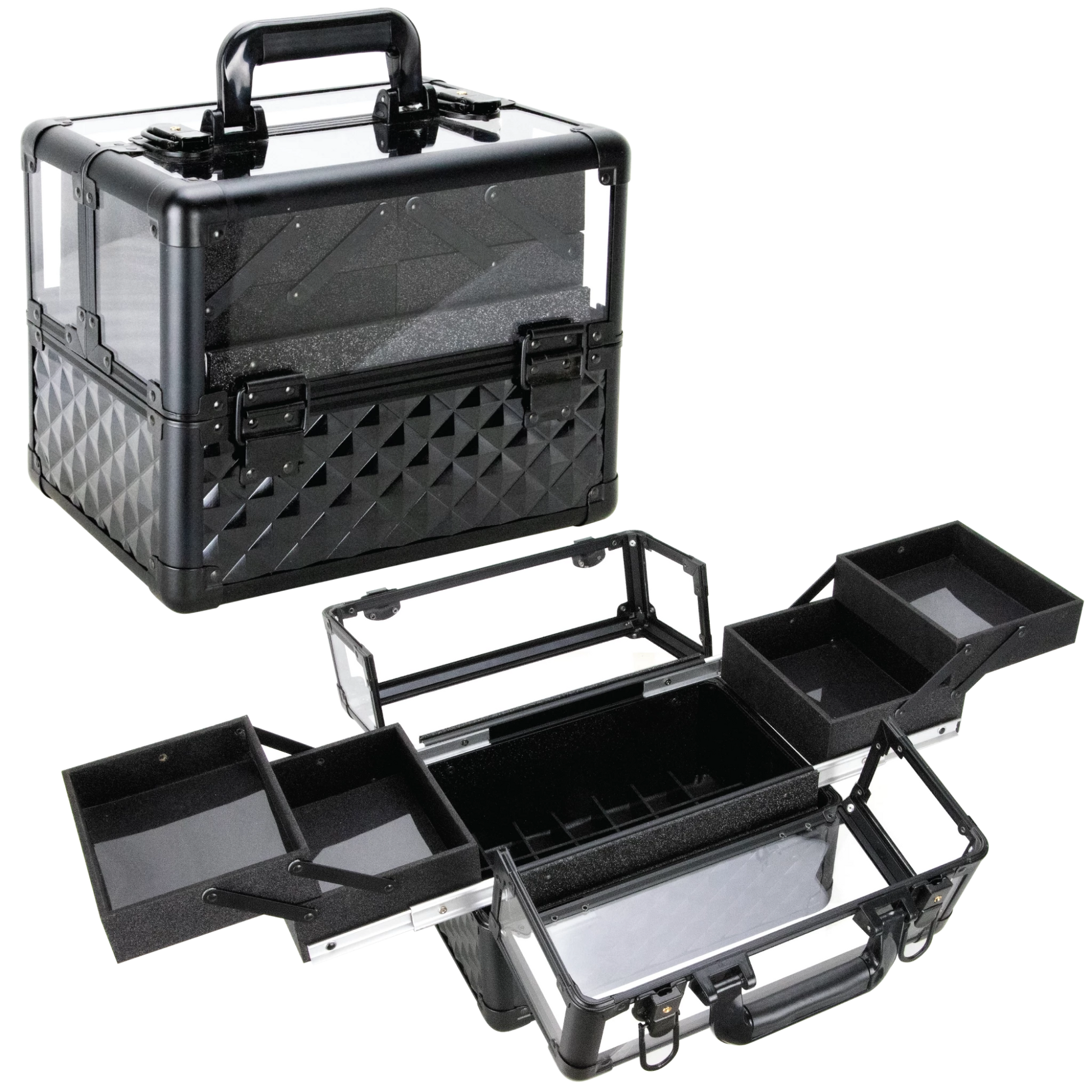 Del Ronco 3.8mm Armored Acrylic Case with 4 Extendable Trays by Ver Beauty - eBest Makeup Cases