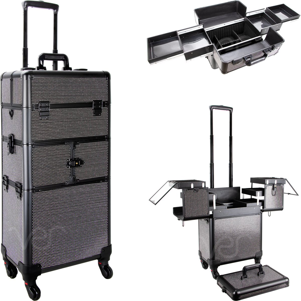 Del Leone Rolling Makeup Case in Black Krystal-VT004 - eBest Makeup Cases