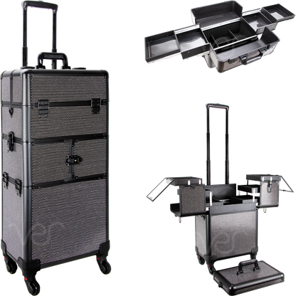 Del Leone Rolling Makeup Case in Black Krystal-VT004 - eBest Makeup Cases