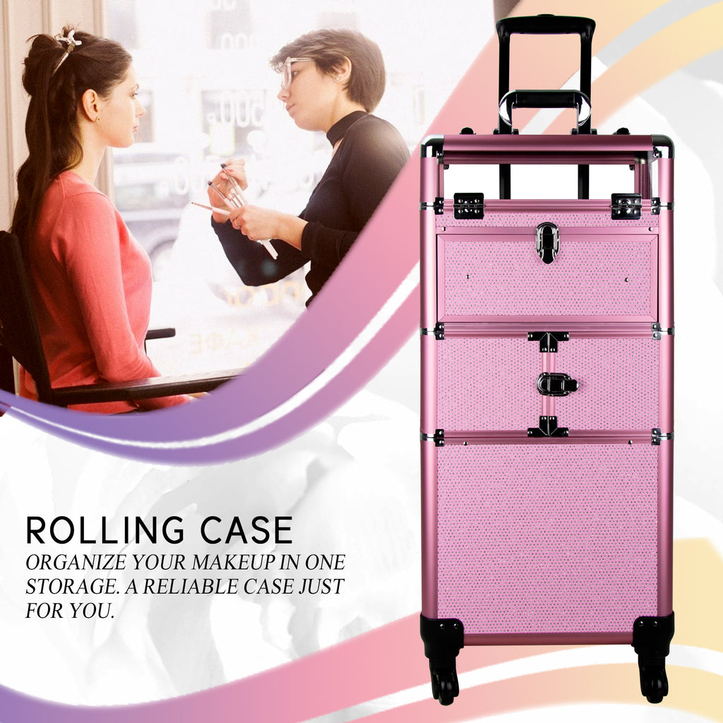 Centani Professional 4 Wheels Rolling Makeup Nail Case with Drawer and Extendable Trays by Ver Beauty-VT005